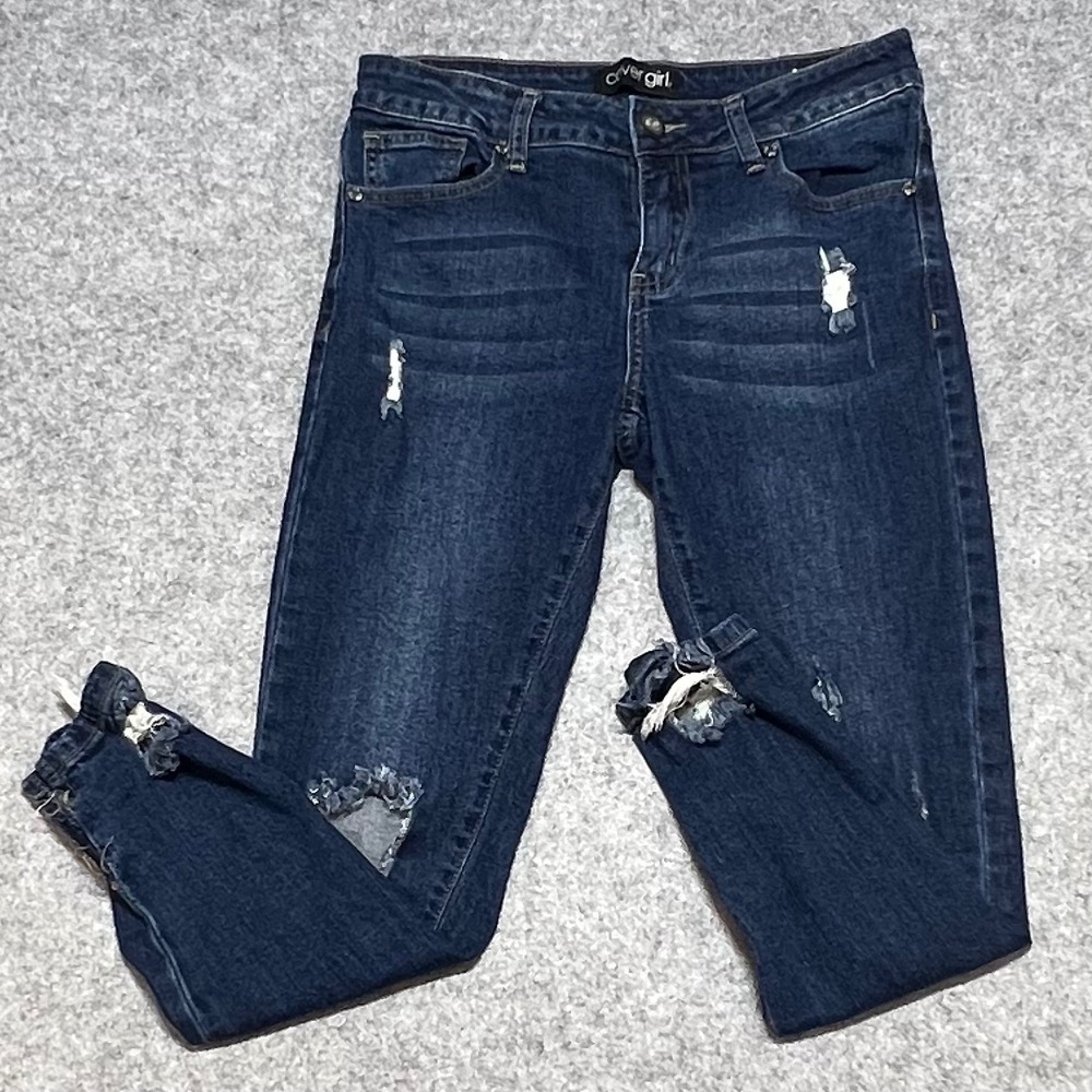 Cover Girl Womens Distressed‎ Skinny Jeans Dark Wash Ripped Frayed Y2K 5/6